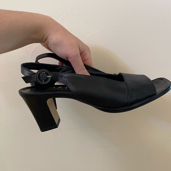 AMALFI ITALY SLING BACK SQUARE TOE BLACK LEATHER VINTAGE HEELS SIZE 8.5 AA - Picture 3 of 8